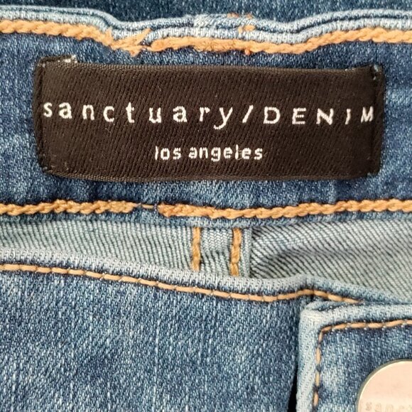 Sanctuary Denim Jeans Women Sz 34 Non Conformist Wide Leg Crop Blue  Cut Off Hem - Picture 3 of 4